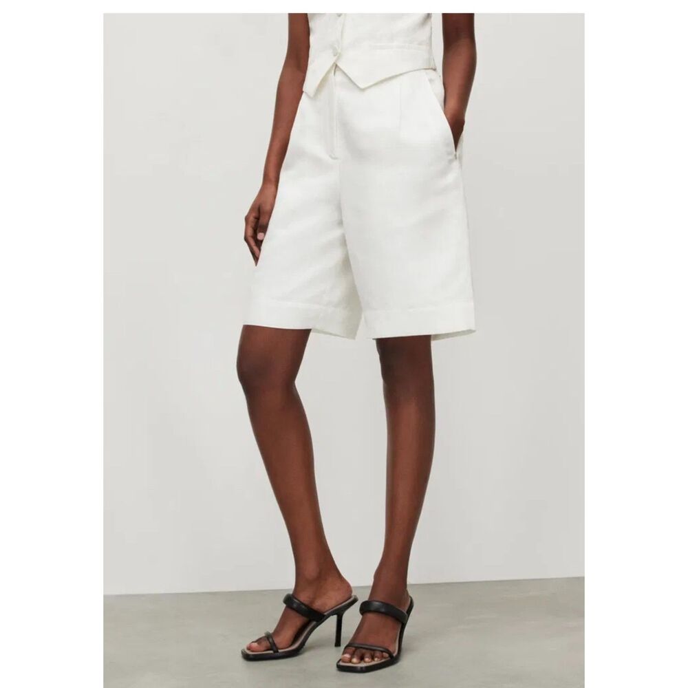 NWT AllSaints Petra Linen Blend Bermuda Shorts Ivory Cream size us 4/UK8 - Picture 3 of 15